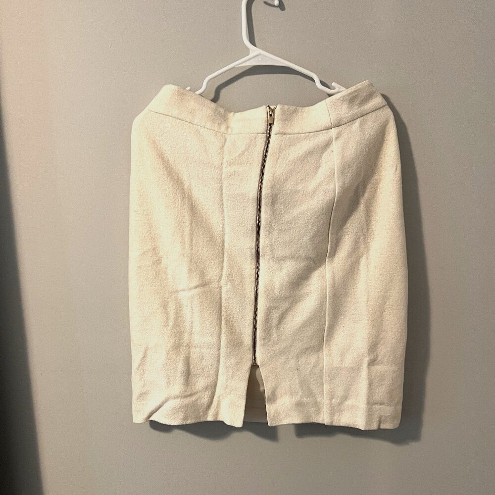Banana Republic Boucle Side Zip Cream Wool Front Gold Zipper Pencil Skirt